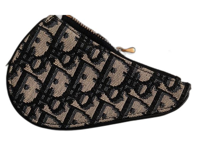 Christian Dior Saddle Monogram Wallet Black Grey Leather