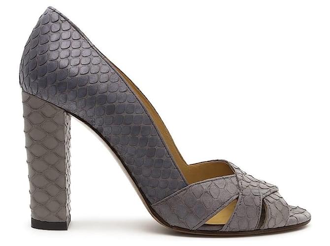 Loewe Python Peep-Toe Heels with Square Heel. Blue Grey