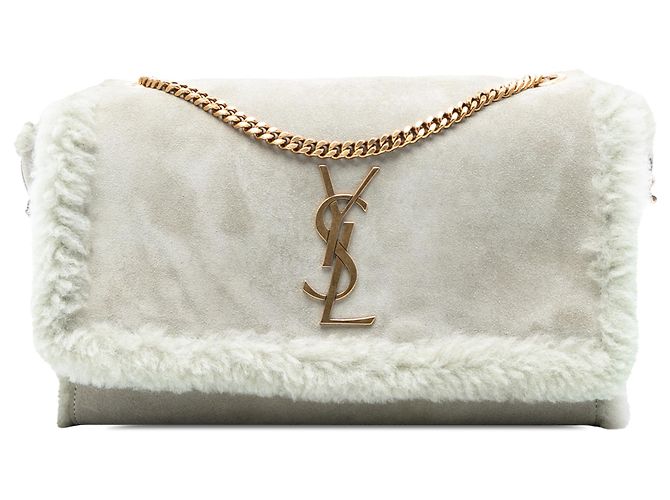 Bolsa de ombro reversível Kate Monogram em shearling médio cinza da Saint Laurent Marrom