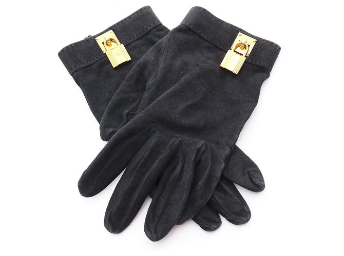 Hermès Luvas de Camurça Preta Hermes Kelly Preto