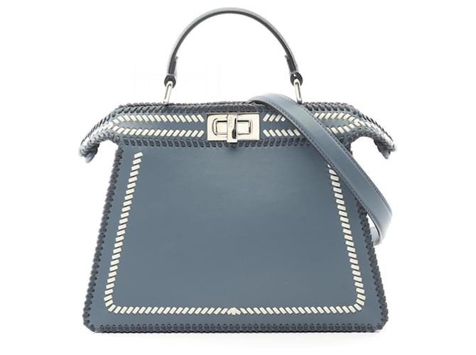 Fendi Peekaboo I See You Small Handbag White Blue Navy blue Leather  ref.2647146