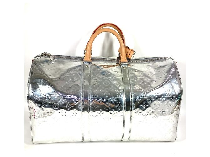 Borsa da Viaggio Keepall Bandoulière 50 Monogramma Specchio Louis Vuitton Argento