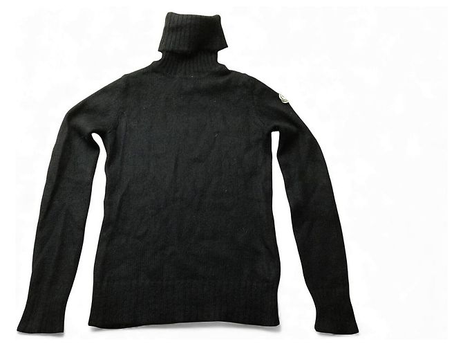VINTAGE MONCLER PULLOVER M 38 AUS MOHAIR WOLLE & NYLON SCHWARZER ROLLKRAGEN