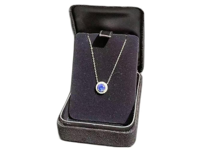 Tiffany & Co Collier pendentif Tiffany Soleste saphir bleu diamants Argenté