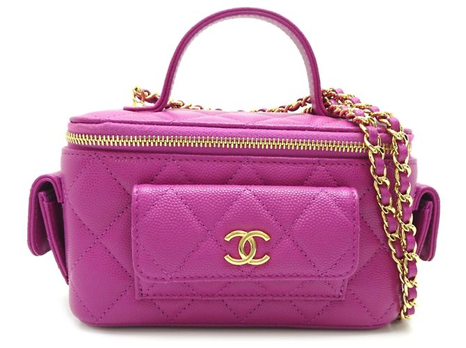 Bolsa de ombro em couro de bezerro texturizado roxa Chanel Roxo