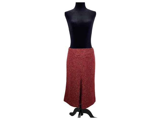 Max Mara rote Melange Wollrock Bordeaux