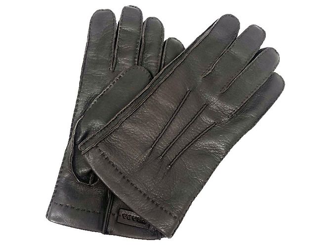 Guantes cortos de cuero marrón oscuro y cachemira Prada