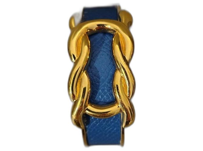 Pulseira Hermès Knoted Marine em Couro Azul e Ouro Gold hardware