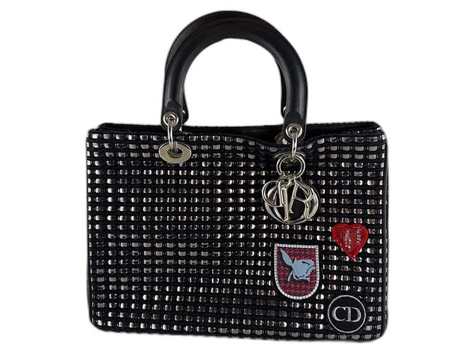 Christian Dior Diorissimo Tasche aus mittlerem metallischem Tweed mit Dior-Patch Dunkelblau