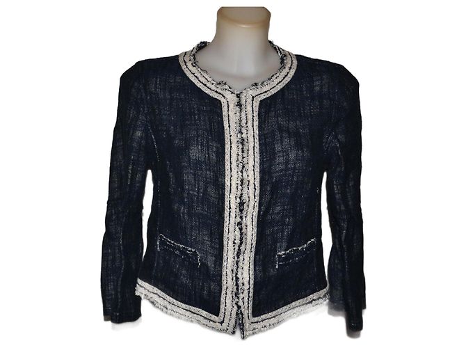Blazer Elie Tahari Bianco e Blu Cotone Lino