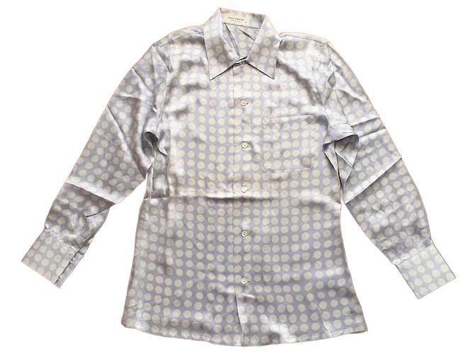 Equipment Blusa de Seda Satinada com Bolinhas Branco e Lavanda Roxo