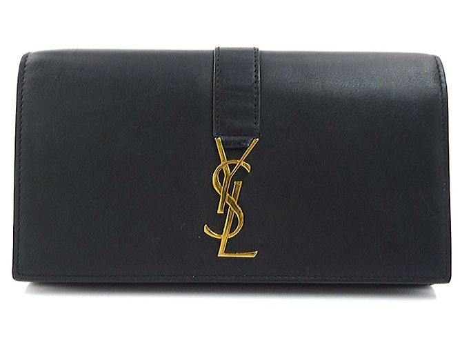 Yves Saint Laurent Long Leather Wallet Black 