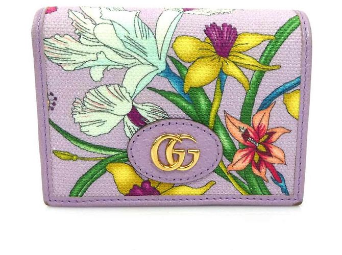 Gucci Flora Canvas and Leather Bifold Wallet Purple