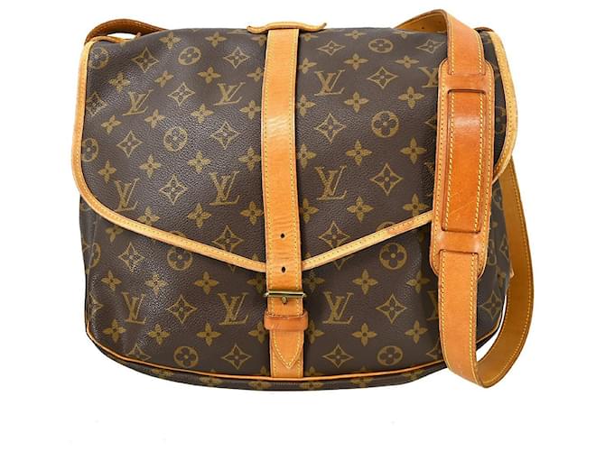 Louis Vuitton Saumur Handbag Monogram Canvas 35 Brown Cloth  ref.2649195