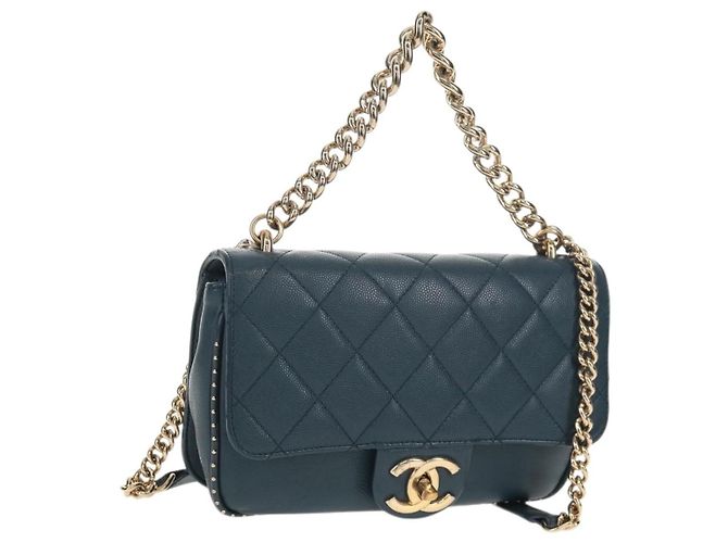 Chanel Chain Shoulder Bag Leather Blue