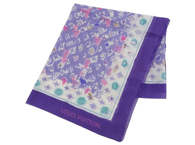 Bufanda grande de algodón Monogram Louis Vuitton Multicolor Púrpura