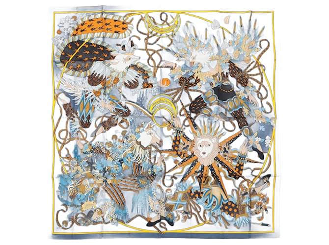 Hermès Carré 90 "Le Sacre des Saisons" Silk handkerchief in Gray Grey  ref.2650062