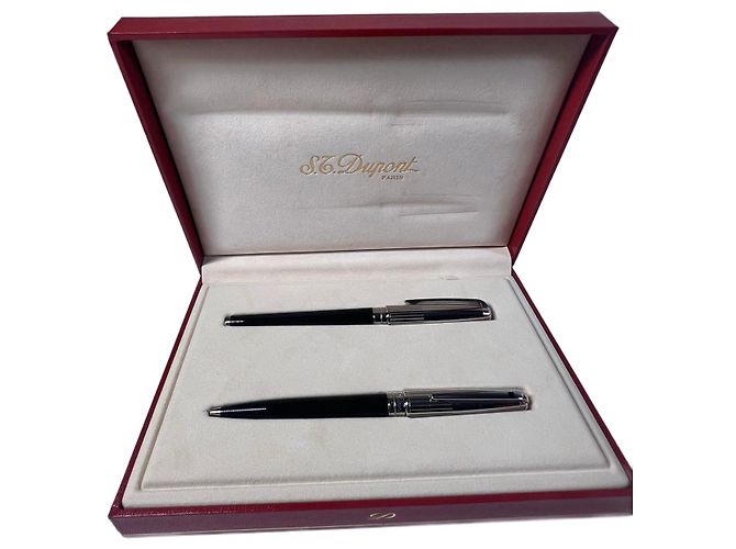 St Dupont Pen Set Black Chinese Lacquer and Silver