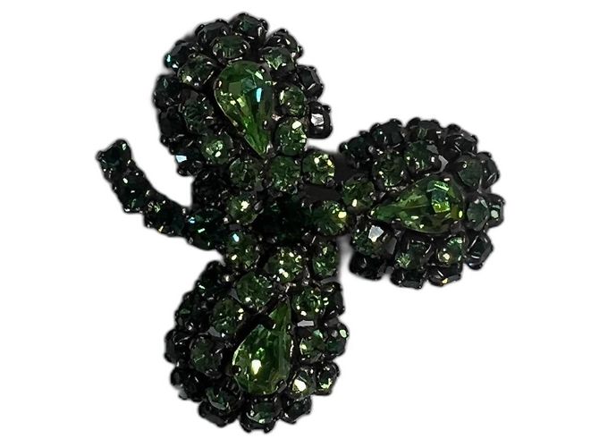 Rochas Broche trèfle en cristal vert