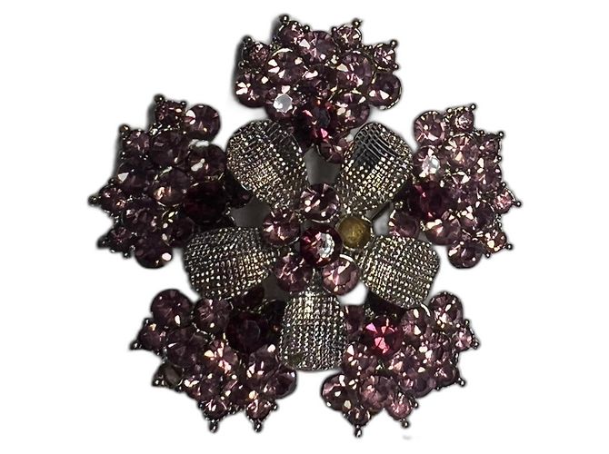 Autre Marque Broche Flor Strass Roxo e Prata