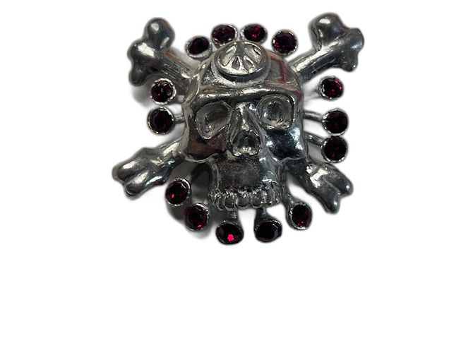 Christian Lacroix Spilla teschio e ossa incrociate Rosso Silver hardware