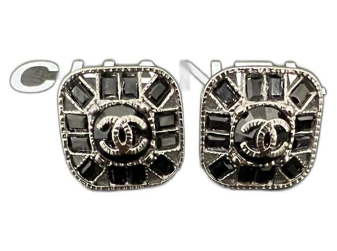 Orecchini Chanel Cristalli Neri Argento Nero 