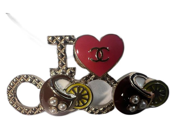 Chanel Spilla I love Coco Cuba Marrone Rosa Bianco Giallo Gold hardware