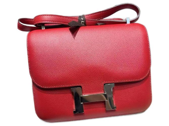 Bolsa Hermès Constance vermelha em couro Epsom. Vermelho
