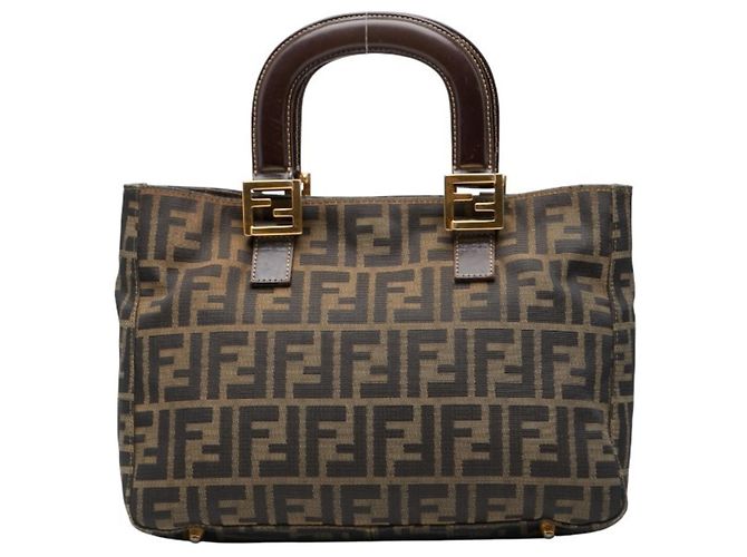 Borsa Fendi Zucca Marrone e Nera in Pelle e Tela Nero