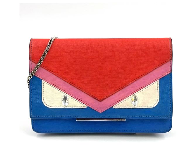 Bolsa de ombro de couro Bugseye com corrente Fendi Azul