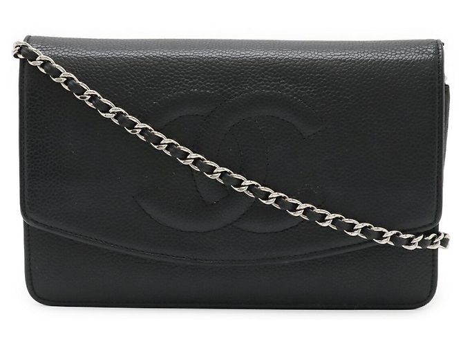 Bolsa transversal Chanel em caviar com corrente Preto