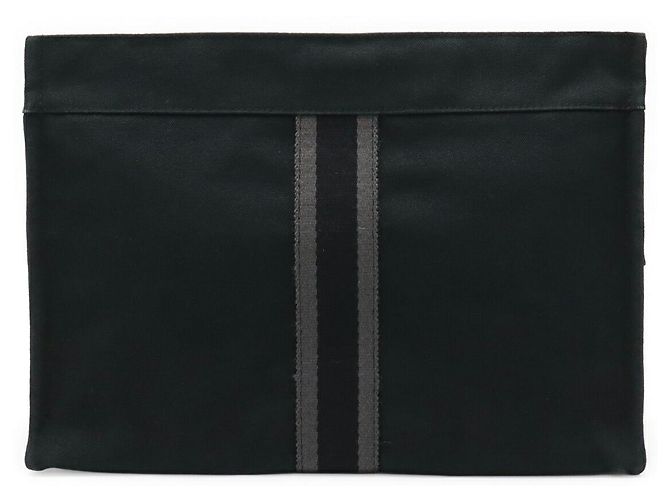 Hermès Hermes Canvas Leather Clutch Bag Black