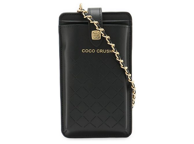 Capa de telefone em couro Chanel Coco Crush com alça cruzada Preto