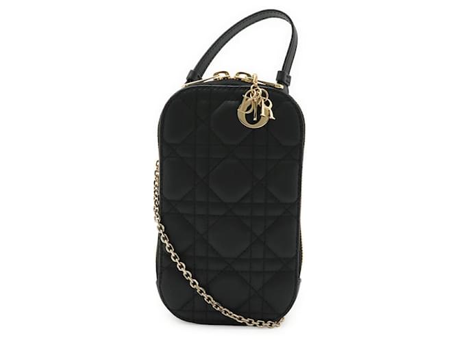 Dior Lady Dior Leather Phone Holder Crossbody Black Pony-style calfskin  ref.2651861