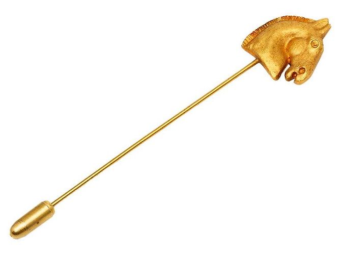 Hermès Pferdekopf Brosche Golden Metallisch Metall
