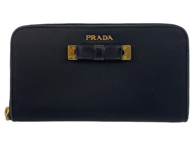 Ribbon Cartera larga de nylon con cinta Prada negra Negro