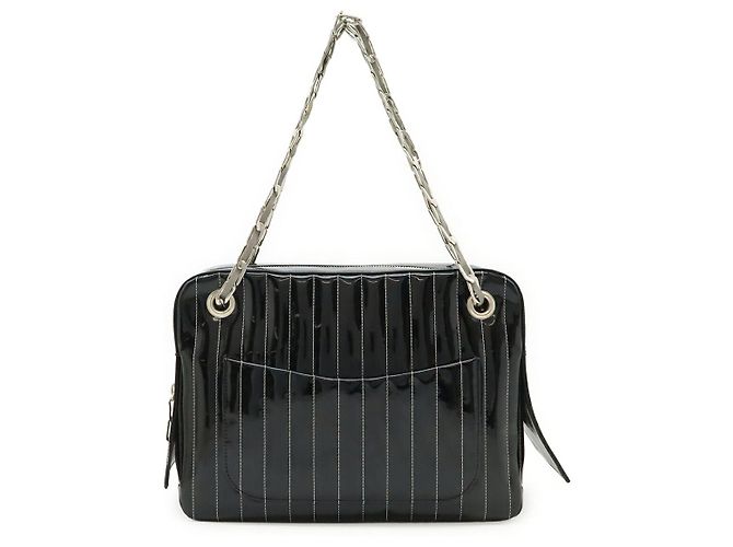 Chanel Leder Schultertasche mit Kette Schwarz