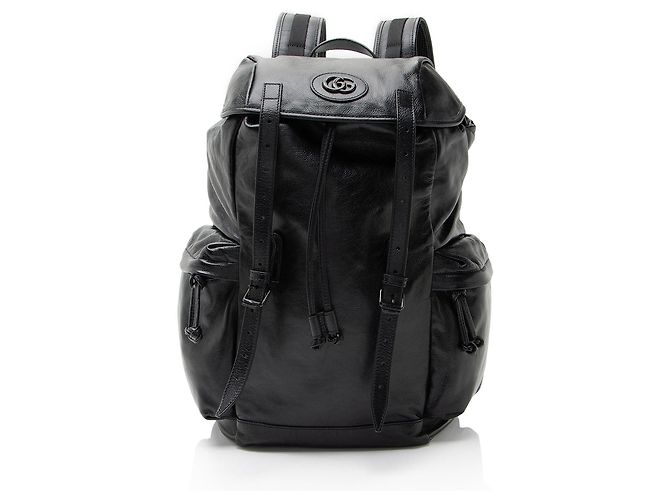 Gucci Leder Double G Rucksack Schwarz