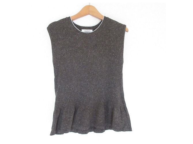 Autre Marque MACPHEE Peplum Seidenstrickpullover Braun