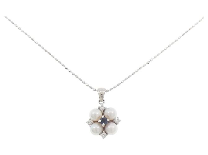 Autre Marque Colar de pérolas Akoya com safira e diamante Au750