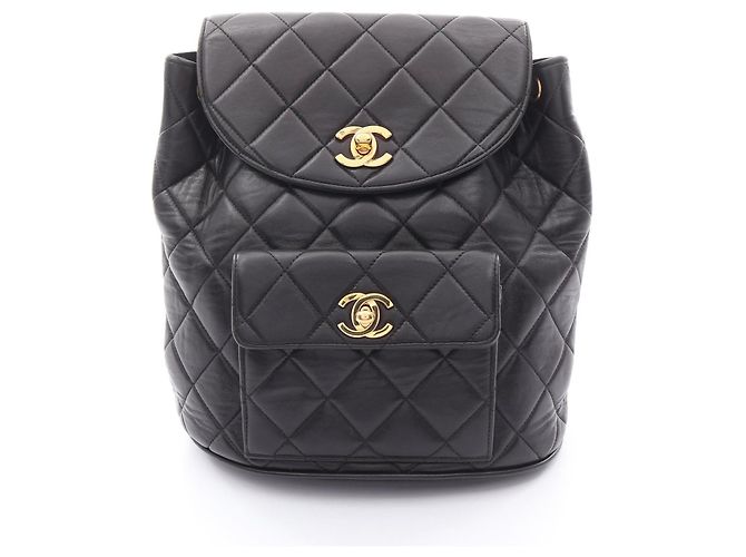 Timeless Chanel Matelassé Lammfell Rucksack Schwarz