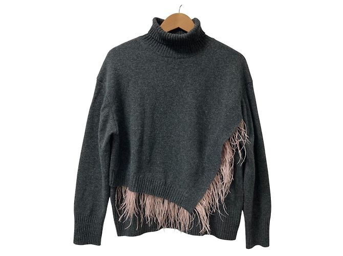 Autre Marque LE CIEL BLEU Feather Knit Turtleneck Pullover Brown Pink