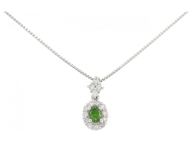 Autre Marque Diamant-Halskette mit Demantoid-Granat Pt900 Pt850 Silber