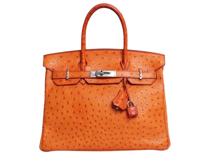 Hermès Borsa Birkin 30 arancione in pelle di struzzo