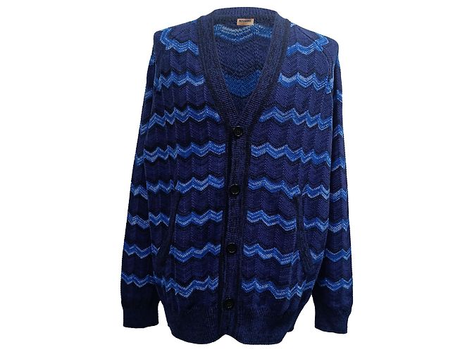 Missoni Intarsia Strickjacke aus blauer Baumwolle mit Knöpfen