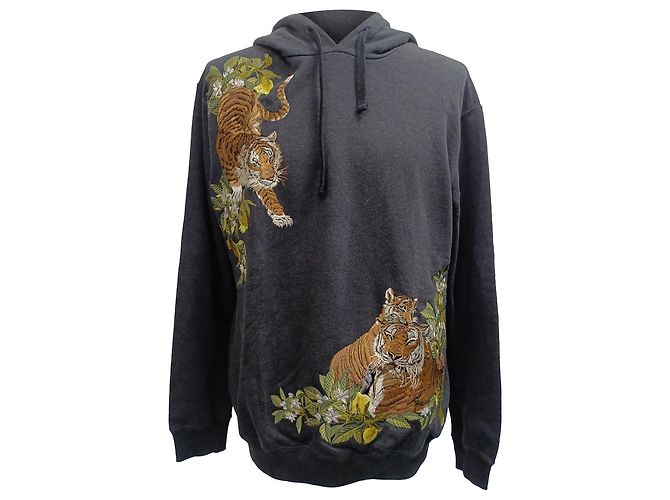 Sudadera de algodón gris bordada con tigre Dolce & Gabbana