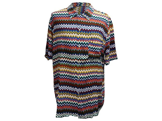Camicia a maniche lunghe con colletto convertibile stampata in viscosa multicolore Missoni