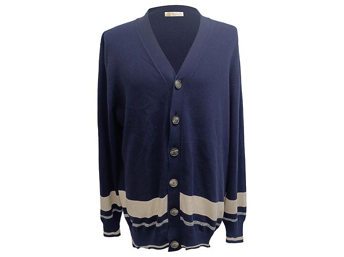Strickjacke aus navyblauer Baumwolle mit Knöpfen von Brunello Cucinelli Marineblau