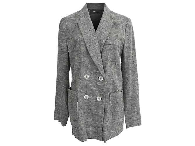 Isabel Marant Kelis Double-Breasted Blazer in Grey Silk