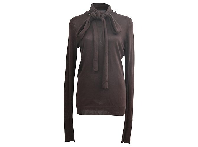 Top de manga larga de seda marrón con bufanda de punto de Marc by Marc Jacobs Castaño Roja